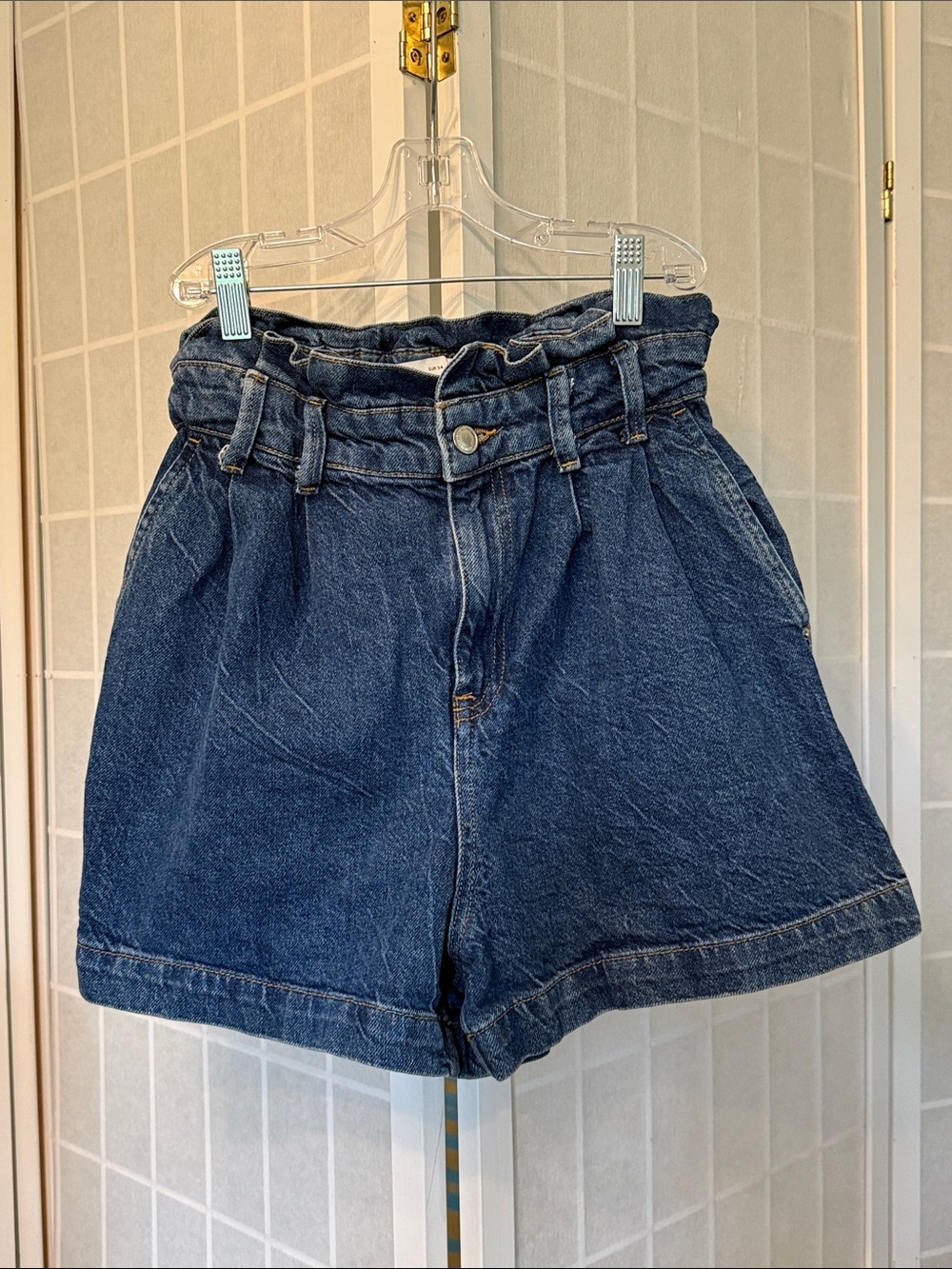 Zara Dark Blue High-Waist Paperbag Denim Shorts Size 2